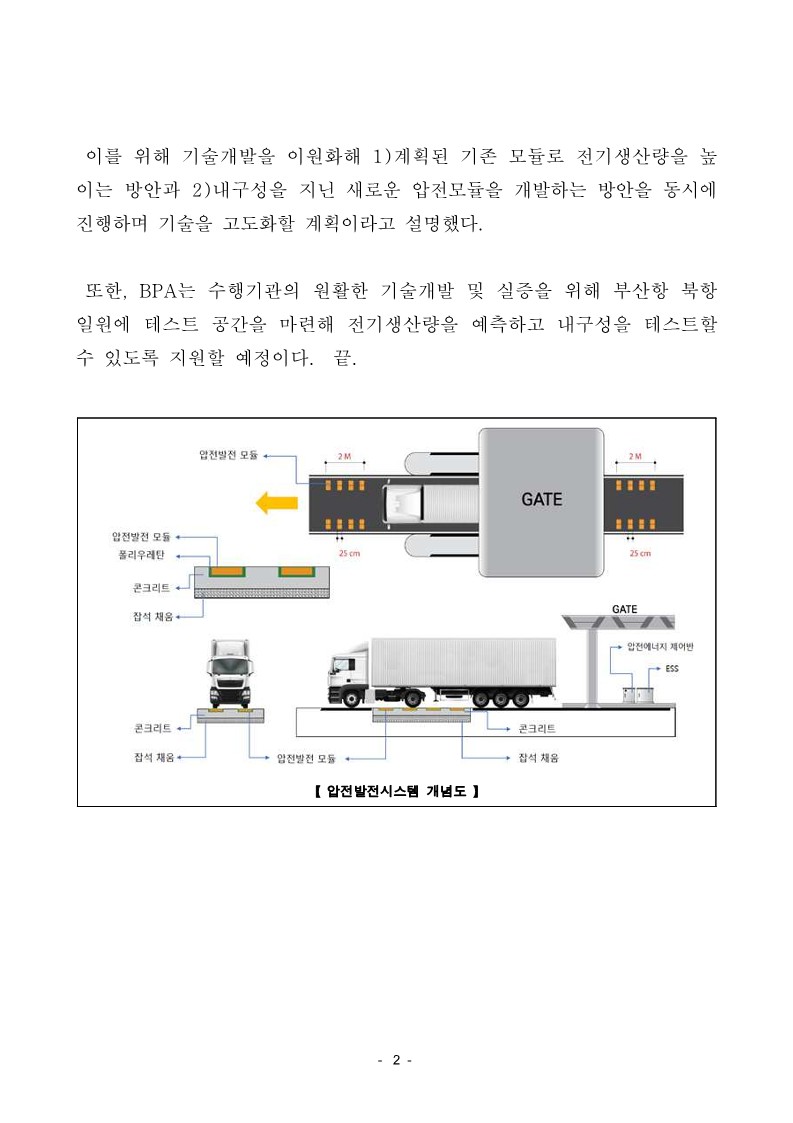 BPA, 항만드나드는 차량 활용해 전력 생산 압전발전 시스템 기술개발 착수보고회 개최