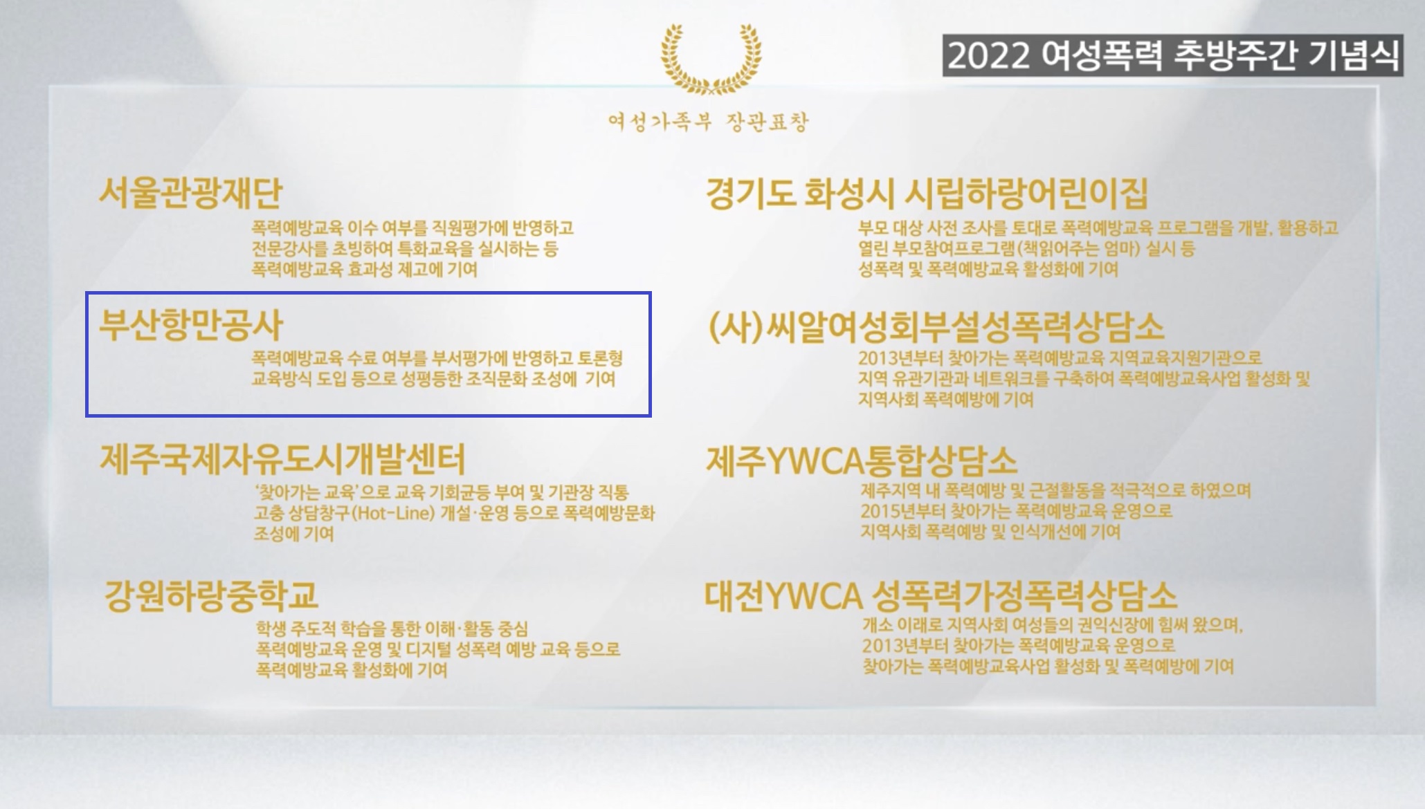 부산항만공사 2022년도 폭력예방교육 우수기관으로 선정되어 여성가족부 장관표창 수상!