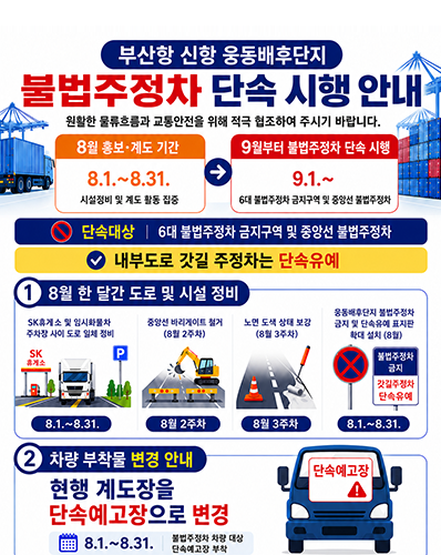 부산항 신항 웅동배후단지 불법주정차 단속 시행 안내